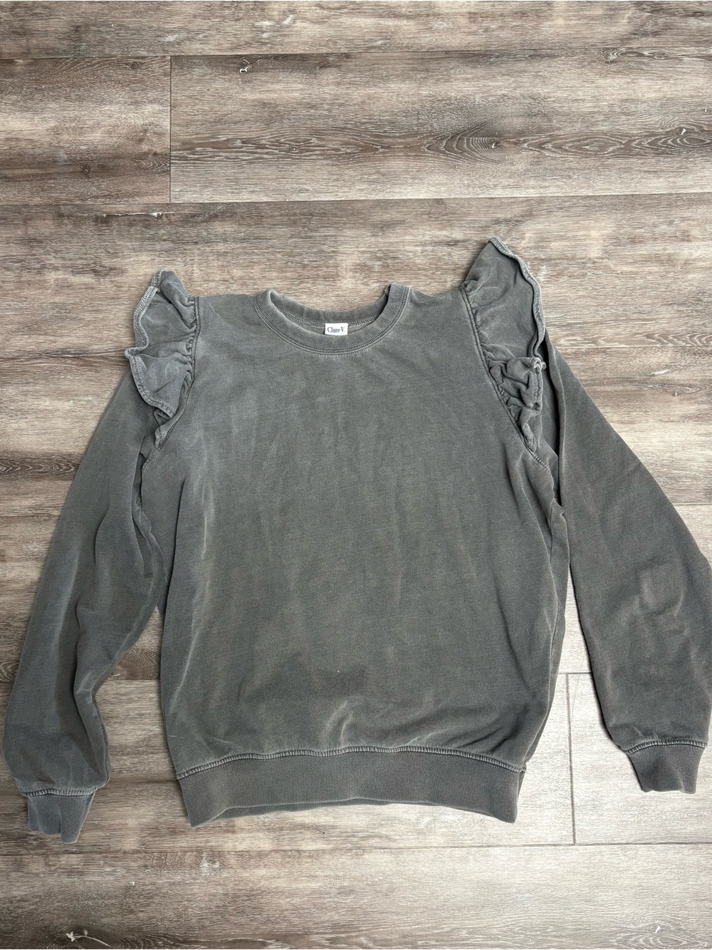 Clare V. Washed Gray Ruffle Sweatshirt - Picture 3 of 6